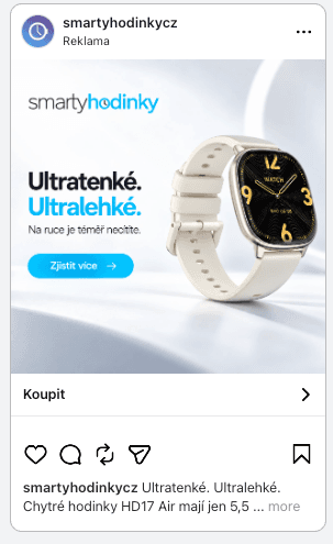 Reklama na Instagramu: ultratenké chytré hodinky, banner z AI